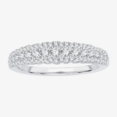 Modern Bride Womens 1/2 Ct. T.w. Natural White Diamond 10k White Gold Anniversary Wedding Band In Silver