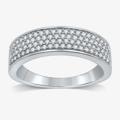 Modern Bride Womens 1/2 Ct. T.w. Natural White Diamond 10k White Gold Anniversary Wedding Band In Metallic