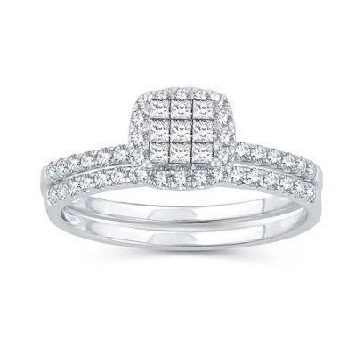 Modern Bride Womens 1/2 Ct. T.w. Natural White Diamond 10k White Gold Cushion Bridal Set In Neutral