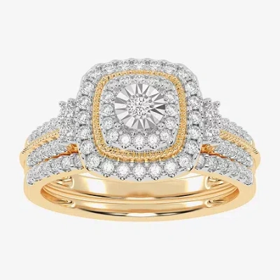 Modern Bride Womens 1/2 Ct. T.w. Natural White Diamond 10k White Gold Cushion Side Stone Halo Bridal Set