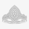 Modern Bride Womens 1/2 Ct. T.w. Natural White Diamond 10k White Gold Marquise Side Stone Halo Bridal Set In Silver