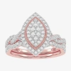 Modern Bride Womens 1/2 Ct. T.w. Natural White Diamond 10k White Gold Marquise Side Stone Halo Bridal Set In Pink