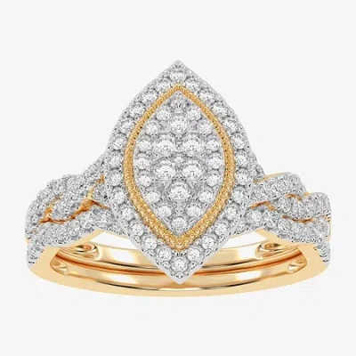 Modern Bride Womens 1/2 Ct. T.w. Natural White Diamond 10k White Gold Marquise Side Stone Halo Bridal Set