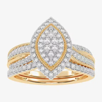 Modern Bride Womens 1/2 Ct. T.w. Natural White Diamond 10k White Gold Marquise Side Stone Halo Bridal Set