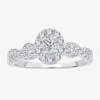 Modern Bride Womens 1/2 Ct. T.w. Natural White Diamond 10k White Gold Oval Engagement Ring In Silver