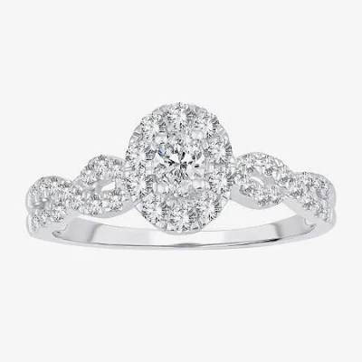 Modern Bride Womens 1/2 Ct. T.w. Natural White Diamond 10k White Gold Oval Engagement Ring