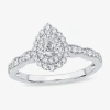 Modern Bride Womens 1/2 Ct. T.w. Natural White Diamond 10k White Gold Pear Side Stone Halo Engagement Ring In White