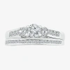 Modern Bride Womens 1/2 Ct. T.w. Natural White Diamond 10k White Gold Round Bridal Set In Silver