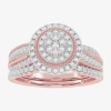 Modern Bride Womens 1/2 Ct. T.w. Natural White Diamond 10k White Gold Round Side Stone Halo Bridal Set In Pink