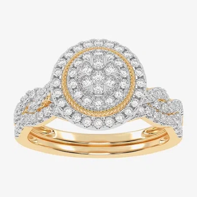 Modern Bride Womens 1/2 Ct. T.w. Natural White Diamond 10k White Gold Round Side Stone Halo Bridal Set