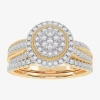 Modern Bride Womens 1/2 Ct. T.w. Natural White Diamond 10k White Gold Round Side Stone Halo Bridal Set In Gold