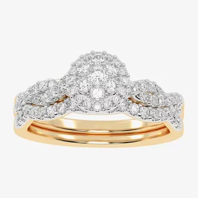 Modern Bride Womens 1/2 Ct. T.w. Natural White Diamond 10k White Gold Round Side Stone Halo Bridal Set