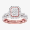 Modern Bride Womens 1/2 Ct. T.w. Natural White Diamond 10k White Gold Side Stone Halo Bridal Set In Pink