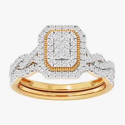 Modern Bride Womens 1/2 Ct. T.w. Natural White Diamond 10k White Gold Side Stone Halo Bridal Set