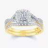 Modern Bride Womens 1/2 Ct. T.w. Natural White Diamond 14k Gold Cushion Side Stone Halo Bridal Set In Brown