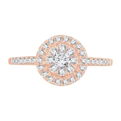 Modern Bride Womens 1/2 Ct. T.w. Natural White Diamond 14k Rose Gold Round Engagement Ring In Pink