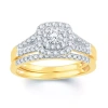 Modern Bride Womens 1/2 Ct. T.w. Natural White Diamond Cushion Side Stone Halo Bridal Set In Yellow