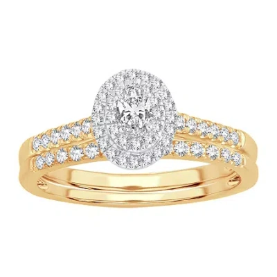 Modern Bride Womens 1/2 Ct.t.w. Natural Diamond 10k Or 14k Gold Oval Side Stone Halo Bridal Set