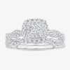 Modern Bride Womens 1/2 Ct.t.w. Natural Diamond 10k Or 14k White Gold Cushion Halo Bridal Set In Silver