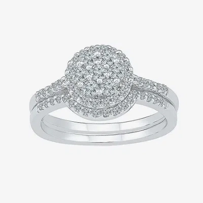 Modern Bride Womens 1/2 Ct.t.w. Natural Diamond 10k White Gold Bridal Set In Silver