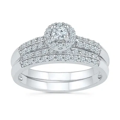 Modern Bride Womens 1/2 Ct.t.w. Natural Diamond 10k White Gold Bridal Set In Silver