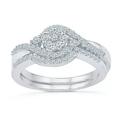 Modern Bride Womens 1/2 Ct.t.w. Natural Diamond 10k White Gold Bridal Set In Silver