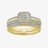 Modern Bride Womens 1/3 Ct. T.w. Natural White Diamond 10k Gold Cushion Side Stone Halo Bridal Set In Gold