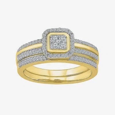Modern Bride Womens 1/3 Ct. T.w. Natural White Diamond 10k Gold Cushion Side Stone Halo Bridal Set