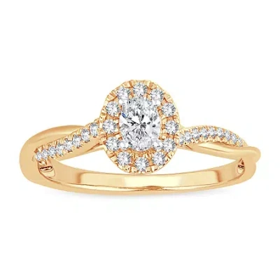 Modern Bride Womens 1/3 Ct. T.w. Natural White Diamond 10k Gold Oval Engagement Ring In Transparent