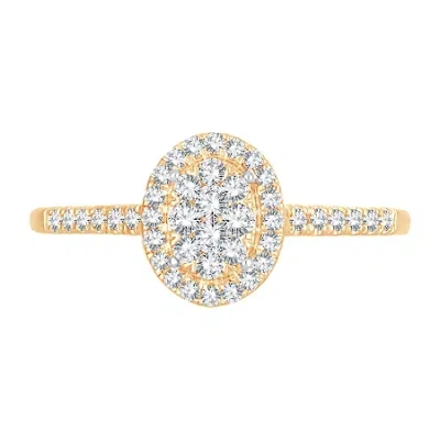 Modern Bride Womens 1/3 Ct. T.w. Natural White Diamond 10k Gold Oval Side Stone Halo Engagement Ring In Transparent