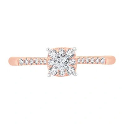 Modern Bride Womens 1/3 Ct. T.w. Natural White Diamond 10k Rose Gold Cushion Engagement Ring In Pink