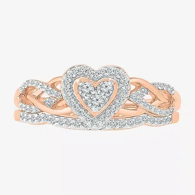 Modern Bride Womens 1/3 Ct. T.w. Natural White Diamond 10k Rose Gold Heart Halo Bridal Set