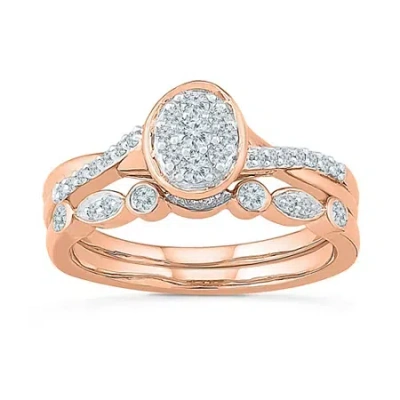Modern Bride Womens 1/3 Ct. T.w. Natural White Diamond 10k Rose Gold Oval Bridal Set