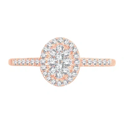 Modern Bride Womens 1/3 Ct. T.w. Natural White Diamond 10k Rose Gold Oval Engagement Ring In Pink