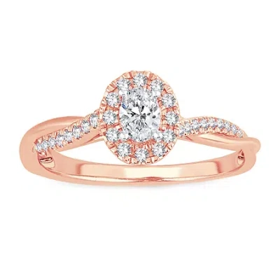 Modern Bride Womens 1/3 Ct. T.w. Natural White Diamond 10k Rose Gold Oval Engagement Ring In Pink