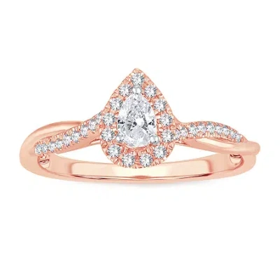 Modern Bride Womens 1/3 Ct. T.w. Natural White Diamond 10k Rose Gold Pear Side Stone Halo Engagement Ring In Pink