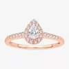 Modern Bride Womens 1/3 Ct. T.w. Natural White Diamond 10k Rose Gold Pear Side Stone Halo Engagement Ring In Pink