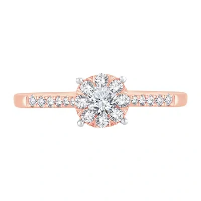 Modern Bride Womens 1/3 Ct. T.w. Natural White Diamond 10k Rose Gold Round Engagement Ring In Pink