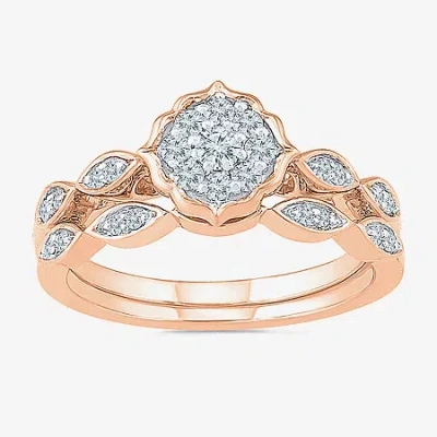 Modern Bride Womens 1/3 Ct. T.w. Natural White Diamond 10k Rose Gold Round Side Stone Bridal Set