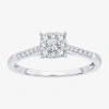 Modern Bride Womens 1/3 Ct. T.w. Natural White Diamond 10k White Gold Cushion Side Stone Halo Engagement Ring In Metallic