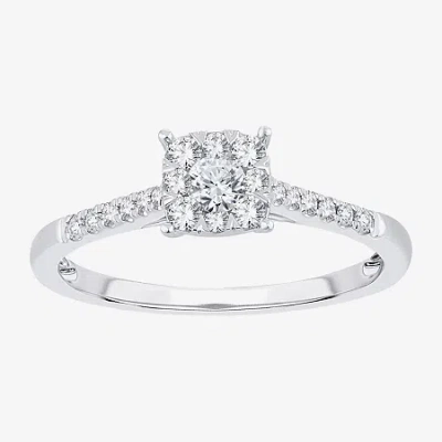 Modern Bride Womens 1/3 Ct. T.w. Natural White Diamond 10k White Gold Cushion Side Stone Halo Engagement Ring