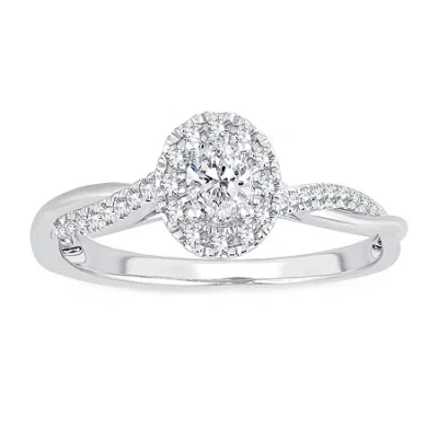 Modern Bride Womens 1/3 Ct. T.w. Natural White Diamond 10k White Gold Oval Engagement Ring In Silver