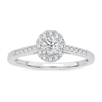Modern Bride Womens 1/3 Ct. T.w. Natural White Diamond 10k White Gold Oval Engagement Ring