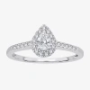 Modern Bride Womens 1/3 Ct. T.w. Natural White Diamond 10k White Gold Pear Engagement Ring In Silver