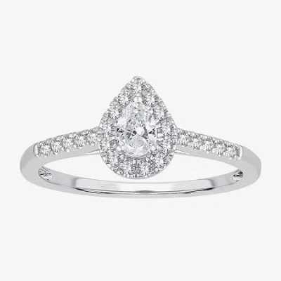 Modern Bride Womens 1/3 Ct. T.w. Natural White Diamond 10k White Gold Pear Engagement Ring In Silver