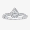 Modern Bride Womens 1/3 Ct. T.w. Natural White Diamond 10k White Gold Pear Halo Engagement Ring In Silver