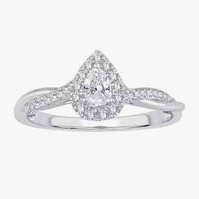 Modern Bride Womens 1/3 Ct. T.w. Natural White Diamond 10k White Gold Pear Halo Engagement Ring In Silver