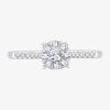 Modern Bride Womens 1/3 Ct. T.w. Natural White Diamond 10k White Gold Round Side Stone Engagement Ring In White