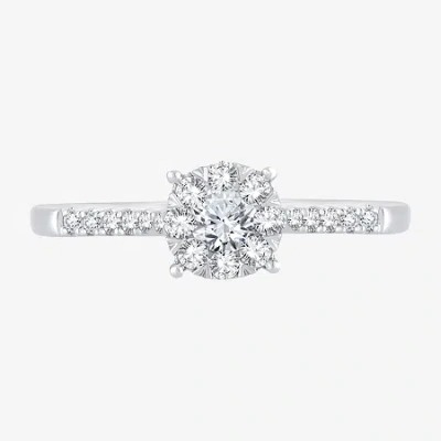 Modern Bride Womens 1/3 Ct. T.w. Natural White Diamond 10k White Gold Round Side Stone Engagement Ring