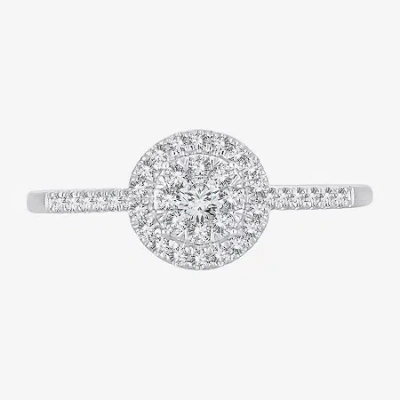 Modern Bride Womens 1/3 Ct. T.w. Natural White Diamond 10k White Gold Round Side Stone Halo Engagement Ring